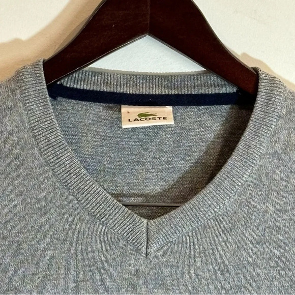 LACOSTE Sz 3 100% Cotton V-Neck Classic Fit Elevated Basic Pullover Sweater - Picture 4 of 6
